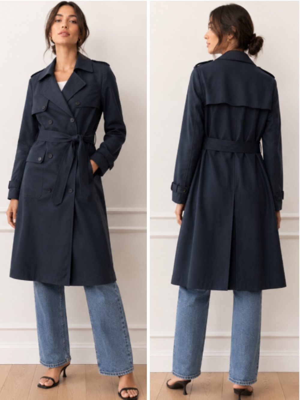 Brooks Brothers Black Belted A-Line Wool Trench Coat Classic Long Jacket